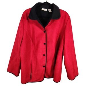 Alfred Dunner 22W $89 Red Faux Suede Black Fleece Button Front Zip Pocket Coat